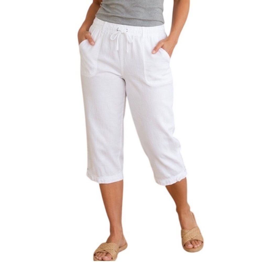 Gloria Vanderbilt Capri Pants PXL White NWT Cotton Drawstring Petite XL Summer